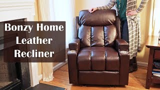 Bonzy Home Leather Recliner 🍀E2E TheaterFamily Seating wCUP HOLDERS  REVIEW👈 [upl. by Adliw538]