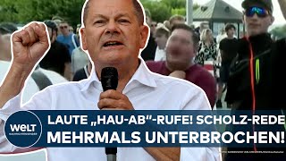 OLAF SCHOLZ Laute „Hau ab“Rufe in Dresden KanzlerRede in Sachsen mehrmals unterbrochen [upl. by Esinev]