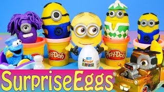 Play Doh Kinder Surprise Eggs Despicable Me Minions Toys Cookie Monster Cars 2 Mater Disney [upl. by Eniamirt]