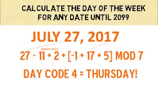 Calculate The Day Of The Week For Any Date Until 2099 [upl. by Aniez]