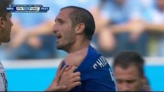 Luis Suarez Bites Italian Defender At World Cup Uruguay Advances [upl. by Esinnej]