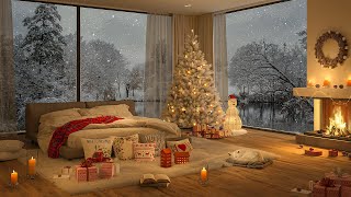 ❄️Cozy Winter Bedroom Ambience with Snowfall 🔥 Slow Jazz Music amp Fireplace Sounds to Sleep Chill [upl. by Boutis]