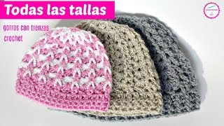 GORROS A CROCHET CON TRENZAS TODAS LAS TALLAS [upl. by Aneela246]