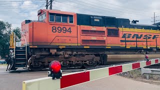 62524 BNSF SD70ACE 8994 with ES44AC Northbound on bay coal with 2 SD70ACE DPu units [upl. by Ayihsa]