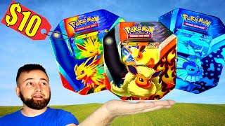 Opening 10 Pokemon Eevee Tins Jolteon VS Flareon VS Vaporeon [upl. by Wicks362]