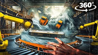 360° FACTORY FLOOD 1  Survive Tsunami Wave and Robots VR 360 Video 4k ultra hd [upl. by Darrin]