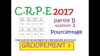 CRPE 2017 groupement 3  Maths B 2 pourcentage daugmentation annales corrigées [upl. by Keyte]