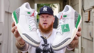 HOW GOOD ARE THE JORDAN 3 LUCK GREEN SNEAKERS Early In Hand Review [upl. by Aerdnaek]