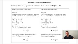 Verdopplungszeit Halbwertszeit Exponentialfkt Basis e [upl. by Yenolem754]