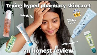 Trying Hyped Pharmacy Skincare Products 😱 Indian pharmacy skincare products under 500 [upl. by Rawdon]