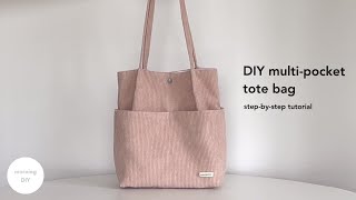 DIY multipocket tote bag  How to make shoulder bag [upl. by Negam]