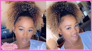 Super Natural Afro Curly Ombre Drawstring Ponytail  Sassina Hair [upl. by Enelhtac258]