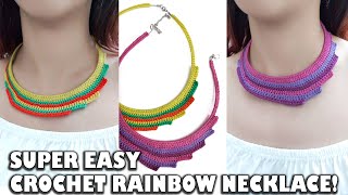 Easy Crochet Rainbow Necklace  Step by Step Tutorial ENG SUB💎crochettutorial crochetnecklace [upl. by Correna]