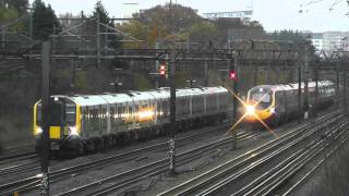 London Midland 350 vs Virgin Trains Pendolino 390 Race at South Kenton Footbridge [upl. by Hendrix]