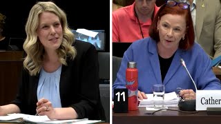 CBC President Catherine Tait questioned if shell receive a bonus following layoffs  WATCH [upl. by Elleneg719]