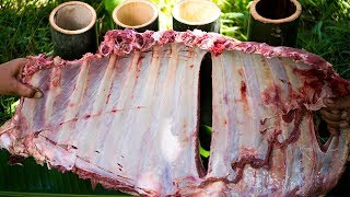 Kitchen Foods Roasted Beef Ribs Recipe Using Bamboo in the Village [upl. by Gabbi530]