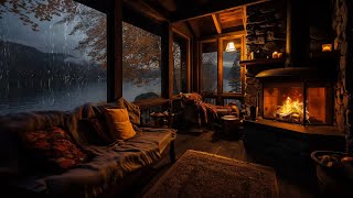 Rain in Cozy Cabin with Warm Fireplace and Gentle Rain on Lakeside to Relaxation Study and Sleeping [upl. by Lienaj114]