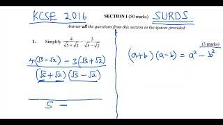 KCSE 2016 SURDS [upl. by Argus]