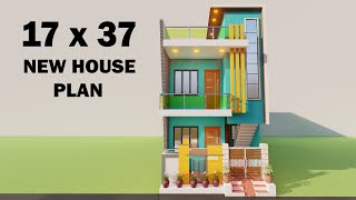 New house plan17x37 house plan 3D1737 makan ka naksha17 by 37 3D house planing3D duplex house [upl. by Ijat]