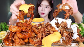 ASMR MUKBANG  통게튀김 칠리 소프트쉘크랩 amp 크림 소프트쉘크랩 🦀 치즈소스 먹방 Chili Soft Shell Crab amp Cream Soft Shell Crab [upl. by Nosemaj781]