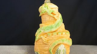 Squashcarver Dragon amp the Castle cushaw squash 3Dcarving timelapse [upl. by Atrahc]