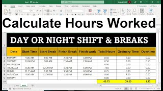 Excel Timesheet and Overtime Calculate  shift work Day o Night Shift amp Breaks [upl. by Icyaj]