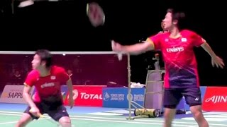 Badminton FuZhangChina vs EndoHayakawaJapan 2G MD SemiFinal YONEX Open Japan 2015912 [upl. by Haimarej441]