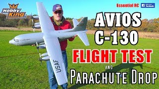 HobbyKing  Avios Lockheed C130 Hercules PARACHUTE DROP and ESSENTIAL RC FLIGHT TEST [upl. by Emmet]