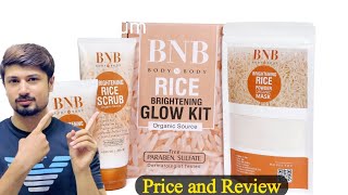 BnB Rice Glow Facial Kit Price and use Body N Body Brightening Rice Face wash  Scrub Review [upl. by Aciretahs379]