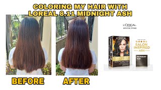 COLORING MY HAIR WITH LOREAL 811 MIDNIGHT ASH [upl. by Freberg845]