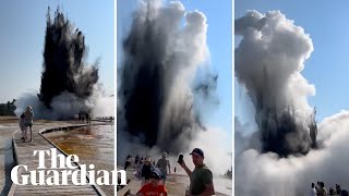 Geyser eruption in Yellowstone national park sends visitors fleeing [upl. by Shepherd]