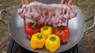 Fried Chitlins Recipe  Chitterlings and Bell Pepper Recipe  How to Cook Chitterlings in my Village [upl. by Terry]