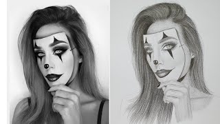 THIS REALLY WORKS How to draw the portrait using Loomis method  One pencil drawing halloween [upl. by Enohpets]