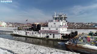 Towboat in Heavy Ice Mississippi River Alton Ill MV CAPT BILL STEWART [upl. by Quita]