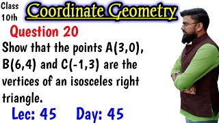 Show that the points a3 0 b6 4 and c1 3 are the vertices of an isosceles right triangle [upl. by Sitoel]