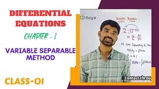 Differential Equations  Variable separable method  Class  1 [upl. by Dleifyar]