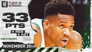 Giannis Antetokounmpo 33 Points Highlights  Bucks vs Hawks  November 20 2019 [upl. by Karlotta]