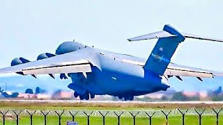 UNBELIEVABLE SHORT TAKEOFF US Air Force Boeing C17 Globemaster at Belgrade Airport [upl. by Novyart]