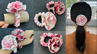 DIY Scrunchies ✅✅ Flower Scrunchies making Sewing Tutorial DIY Hair Scrunchies [upl. by Ahsienet]