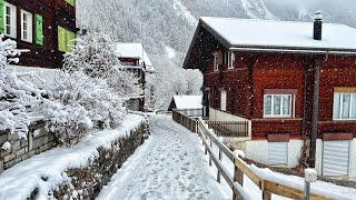 Wengen Switzerland 4K  Snowy walk in a beautiful Swiss village  Winter wonderland [upl. by Isleana]