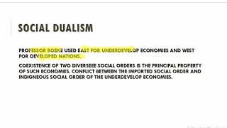 DUALISM SOCIAL AND TECHNOLOGICAL DEVELOPMENT ECONOMICS [upl. by Stets828]