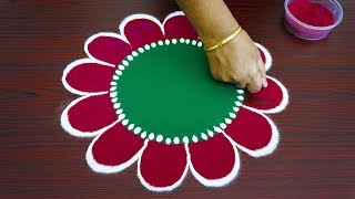 Beautiful simple freehand rangoli for thaipusam 2019  colour kolam with out dots  best muggulu [upl. by Tzong]