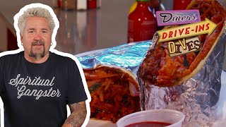 Guy Fieri Eats the HRD Spicy Burrito  Diners DriveIns and Dives  Food Network [upl. by Adihahs]