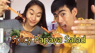 Spicy Papaya Salad Challenge and How to make Papaya Salad Khmer Food  Drawing Life [upl. by Refiffej996]