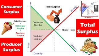 Relation Between Consumer Surplus Producer Surplus amp Total Surplus  Basic Concepts of Economics [upl. by Stonwin]