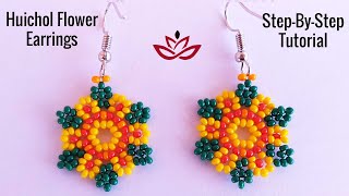 Huichol Flower Earrings  Tutorial How to make beaded earrings [upl. by Merlin189]