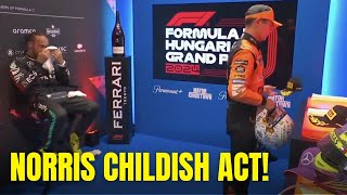 Lando Norris acting childish to Lewis Hamilton and throwing P2 cap during cooldown room [upl. by Eelanna]