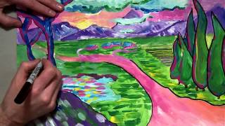 Fauvism Landscape painting Sharpie Outlines 77 MOV [upl. by Gonsalve]