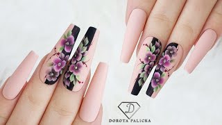 Autumn nail art with one stroke flowers using acrylic paints [upl. by Solana]