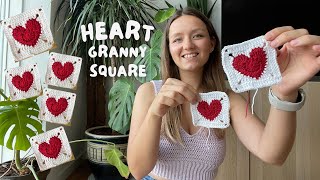 ❤️ CROCHET GRANNY HEART SQUARE  stepbystep easy beginner tutorial ❤️ [upl. by Yenhoj810]